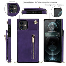 For iPhone 11 Cross-body Zipper Square TPU+PU Back Cover Case with Holder & Card Slots & Wallet & Strap (Purple)