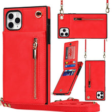 For iPhone 11 Pro Cross-body Zipper Square TPU+PU Back Cover Case with Holder & Card Slots & Wallet & Strap (Red)