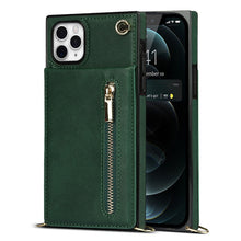 For iPhone 11 Pro Cross-body Zipper Square TPU+PU Back Cover Case with Holder & Card Slots & Wallet & Strap (Green)