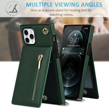 For iPhone 11 Pro Cross-body Zipper Square TPU+PU Back Cover Case with Holder & Card Slots & Wallet & Strap (Green)