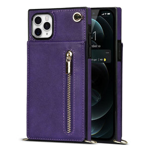 For iPhone 11 Pro Cross-body Zipper Square TPU+PU Back Cover Case with Holder & Card Slots & Wallet & Strap (Purple)
