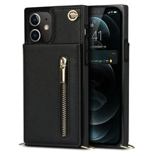 For iPhone 12 mini Cross-body Zipper Square TPU+PU Back Cover Case with Holder & Card Slots & Wallet & Strap (Black)