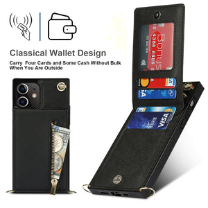 For iPhone 12 mini Cross-body Zipper Square TPU+PU Back Cover Case with Holder & Card Slots & Wallet & Strap (Black)