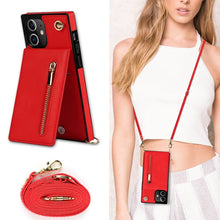 For iPhone 12 mini Cross-body Zipper Square TPU+PU Back Cover Case with Holder & Card Slots & Wallet & Strap (Red)