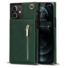 For iPhone 12 mini Cross-body Zipper Square TPU+PU Back Cover Case with Holder & Card Slots & Wallet & Strap (Green)