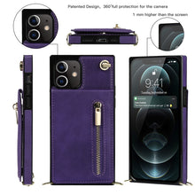 For iPhone 12 mini Cross-body Zipper Square TPU+PU Back Cover Case with Holder & Card Slots & Wallet & Strap (Purple)