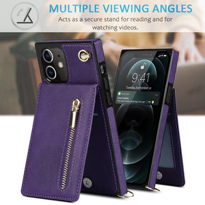 For iPhone 12 mini Cross-body Zipper Square TPU+PU Back Cover Case with Holder & Card Slots & Wallet & Strap (Purple)