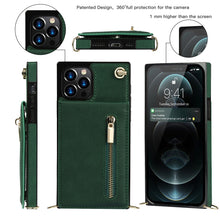 For iPhone 12 Pro Max Cross-body Zipper Square TPU+PU Back Cover Case with Holder & Card Slots & Wallet & Strap(Green)