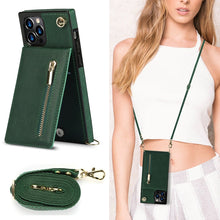 For iPhone 12 Pro Max Cross-body Zipper Square TPU+PU Back Cover Case with Holder & Card Slots & Wallet & Strap(Green)