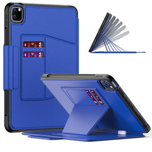 For iPad Pro 11 2022 / 2021 Smart B Magnetic Horizontal Flip Leather Tablet Case with 7-speed Bracket & Card Slots & Pen Slot & Sleep / Wake-up Function(Blue)