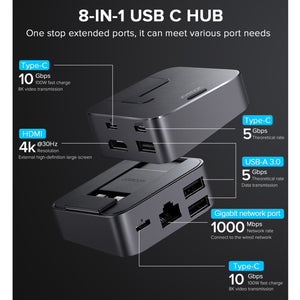 JOYROOM S-H121 8 In 1 Multi-function J-Cube Magnetic USB HUB Docking Station Holder(Grey)