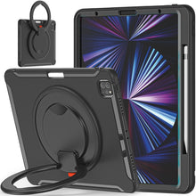 For iPad Pro 12.9 2022 / 2021 Shockproof TPU + PC Protective Tablet Case with 360 Degree Rotation Foldable Handle Grip Holder & Pen Slot(Black)