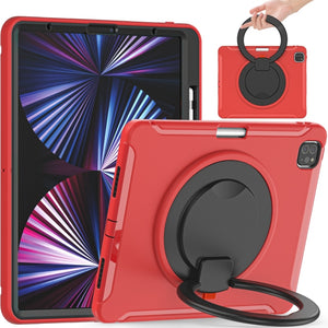 For iPad Pro 12.9 2022 / 2021 Shockproof TPU + PC Protective Tablet Case with 360 Degree Rotation Foldable Handle Grip Holder & Pen Slot(Red)