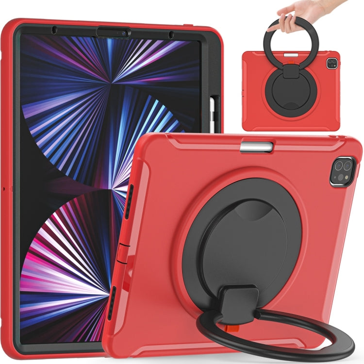 For iPad Pro 12.9 2022 / 2021 Shockproof TPU + PC Protective Tablet Case with 360 Degree Rotation Foldable Handle Grip Holder & Pen Slot(Red)