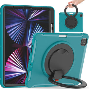 For iPad Pro 12.9 2022 / 2021 Shockproof TPU + PC Protective Tablet Case with 360 Degree Rotation Foldable Handle Grip Holder & Pen Slot(Blue)