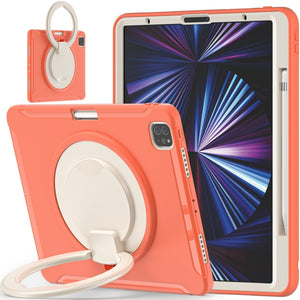 For iPad Pro 12.9 2022 / 2021 Shockproof TPU + PC Protective Tablet Case with 360 Degree Rotation Foldable Handle Grip Holder & Pen Slot(Living Coral)