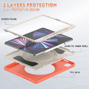 For iPad Pro 12.9 2022 / 2021 Shockproof TPU + PC Protective Tablet Case with 360 Degree Rotation Foldable Handle Grip Holder & Pen Slot(Living Coral)