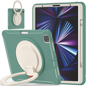 For iPad Pro 12.9 2022 / 2021 Shockproof TPU + PC Protective Tablet Case with 360 Degree Rotation Foldable Handle Grip Holder & Pen Slot(Emmerald Green)