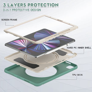 For iPad Pro 12.9 2022 / 2021 Shockproof TPU + PC Protective Tablet Case with 360 Degree Rotation Foldable Handle Grip Holder & Pen Slot(Emmerald Green)