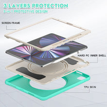 For iPad Pro 12.9 2022 / 2021 Shockproof TPU + PC Protective Tablet Case with 360 Degree Rotation Foldable Handle Grip Holder & Pen Slot(Mint Green)