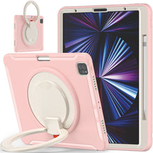 For iPad Pro 12.9 2022 / 2021 Shockproof TPU + PC Protective Tablet Case with 360 Degree Rotation Foldable Handle Grip Holder & Pen Slot(Cherry Blossoms Pink)