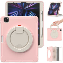 For iPad Pro 12.9 2022 / 2021 Shockproof TPU + PC Protective Tablet Case with 360 Degree Rotation Foldable Handle Grip Holder & Pen Slot(Cherry Blossoms Pink)