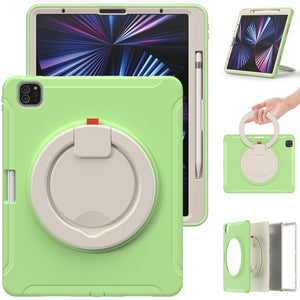 For iPad Pro 12.9 2022 / 2021 Shockproof TPU + PC Protective Tablet Case with 360 Degree Rotation Foldable Handle Grip Holder & Pen Slot(Matcha Green)