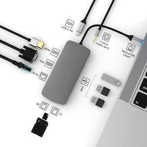 Basix BL10V 10 in 1 USB-C / Type-C to RJ45 + VGA + HDMI + 3.5mm AUX + SD / TF Card Slot + PD USB-C / Type-C + USB 3.0 + 2 USB 2.0 Ports Docking Station HUB