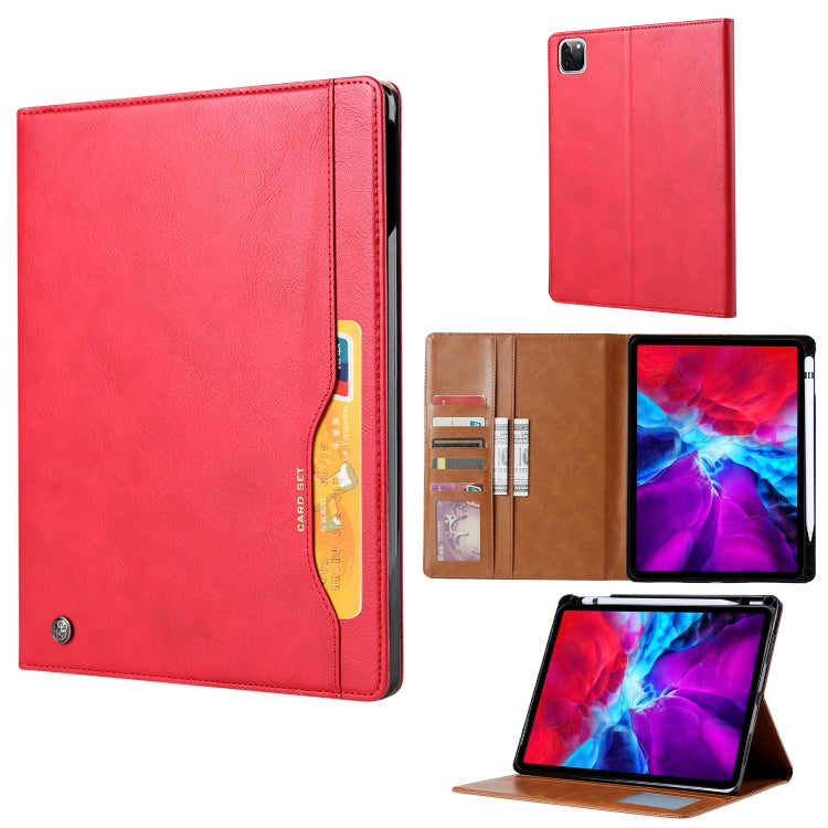 For iPad Pro 12.9 2022 / 2021 Knead Skin Texture Horizontal Flip Leather Tablet Case with Photo Frame & Holder & Card Slots & Wallet(Red)