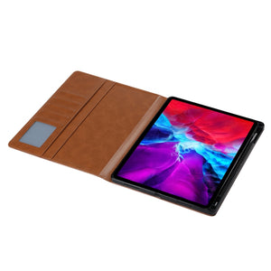 For iPad Pro 12.9 2022 / 2021 Knead Skin Texture Horizontal Flip Leather Tablet Case with Photo Frame & Holder & Card Slots & Wallet (Brown)