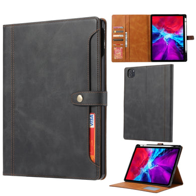 For iPad Pro 11 2022/2021/2020 Calf Texture Double Fold Clasp Horizontal Flip Leather Tablet Case with Photo Frame & Holder & Card Slots & Wallet(Black)