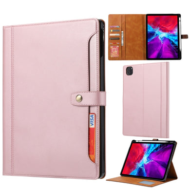 For iPad Pro 11 2022/2021/2020 Calf Texture Double Fold Clasp Horizontal Flip Leather Tablet Case with Photo Frame & Holder & Card Slots & Wallet(Rose Gold)