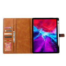 For iPad Pro 11 2022/2021/2020 Calf Texture Double Fold Clasp Horizontal Flip Leather Tablet Case with Photo Frame & Holder & Card Slots & Wallet(Brown)