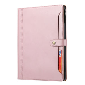For iPad Pro 12.9 2022/2021/2020 Calf Texture Double Fold Clasp Horizontal Flip Leather Tablet Case with Photo Frame & Holder & Card Slots & Wallet(Rose Gold)