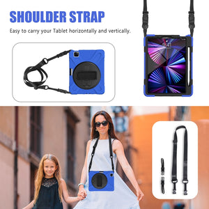 For iPad Pro 11 2022 / 2021 / 2020 / 2018 Silicone + PC Protective Tablet Case with Holder & Shoulder Strap(Blue)