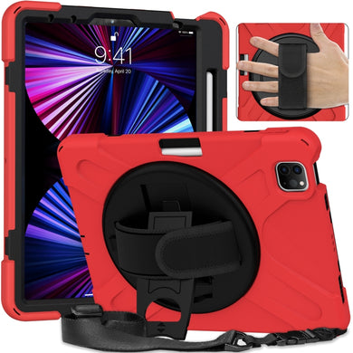 For iPad Pro 11 2022 / 2021 / 2020 / 2018 Silicone + PC Protective Tablet Case with Holder & Shoulder Strap(Red)