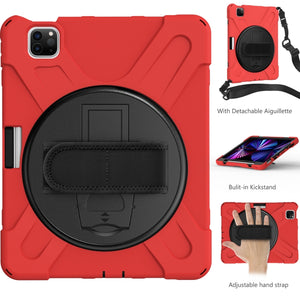 For iPad Pro 11 2022 / 2021 / 2020 / 2018 Silicone + PC Protective Tablet Case with Holder & Shoulder Strap(Red)