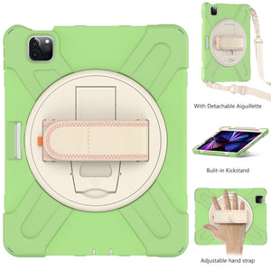 For iPad Pro 11 2022 / 2021 / 2020 / 2018 Silicone + PC Protective Tablet Case with Holder & Shoulder Strap(Matcha Green)