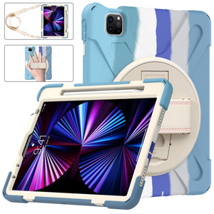 For iPad Pro 11 2022 / 2021 / 2020 / 2018 Silicone + PC Protective Tablet Case with Holder & Shoulder Strap(Colorful Blue)