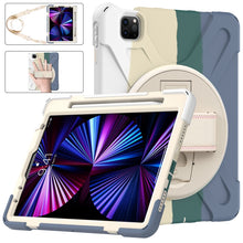 For iPad Pro 11 2022 / 2021 / 2020 / 2018 Silicone + PC Protective Tablet Case with Holder & Shoulder Strap(Colorful Green)
