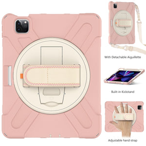 For iPad Pro 11 2022 / 2021 / 2020 / 2018 Silicone + PC Protective Tablet Case with Holder & Shoulder Strap(Cherry Blossom Pink)