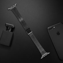 14mm Seven-beads Double Safety Buckle Slim Steel Watch Band For Apple Watch Series 8&7 41mm / SE 2&6&SE&5&4 40mm / 3&2&1 38mm(Black)