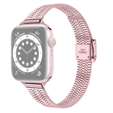 14mm Seven-beads Double Safety Buckle Slim Steel Watch Band For Apple Watch Ultra 49mm / Series 8&7 45mm / SE 2&6&SE&5&4 44mm / 3&2&1 42mm(Rose Pink)