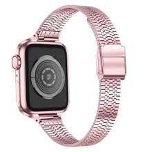 14mm Seven-beads Double Safety Buckle Slim Steel Watch Band For Apple Watch Ultra 49mm / Series 8&7 45mm / SE 2&6&SE&5&4 44mm / 3&2&1 42mm(Rose Pink)