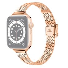 14mm Seven-beads Double Safety Buckle Slim Steel Watch Band For Apple Watch Ultra 49mm / Series 8&7 45mm / SE 2&6&SE&5&4 44mm / 3&2&1 42mm(Rose Gold)