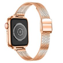 14mm Seven-beads Double Safety Buckle Slim Steel Watch Band For Apple Watch Ultra 49mm / Series 8&7 45mm / SE 2&6&SE&5&4 44mm / 3&2&1 42mm(Rose Gold)