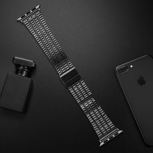 Seven-beads Double Safety Buckle Steel Watch Band For Apple Watch Series 8&7 41mm / SE 2&6&SE&5&4 40mm / 3&2&1 38mm(Black)