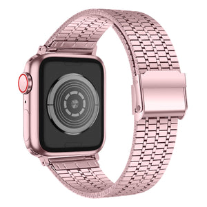 Seven-beads Double Safety Buckle Steel Watch Band For Apple Watch Series 8&7 41mm / SE 2&6&SE&5&4 40mm / 3&2&1 38mm(Rose Pink)