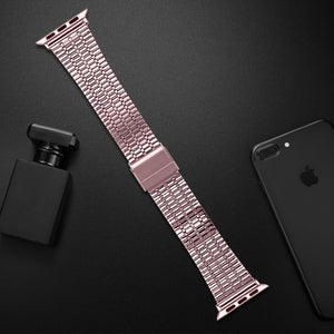 Seven-beads Double Safety Buckle Steel Watch Band For Apple Watch Series 8&7 41mm / SE 2&6&SE&5&4 40mm / 3&2&1 38mm(Rose Pink)