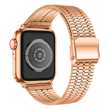 Seven-beads Double Safety Buckle Steel Watch Band For Apple Watch Ultra 49mm / Series 8&7 45mm / SE 2&6&SE&5&4 44mm / 3&2&1 42mm(Rose Gold)